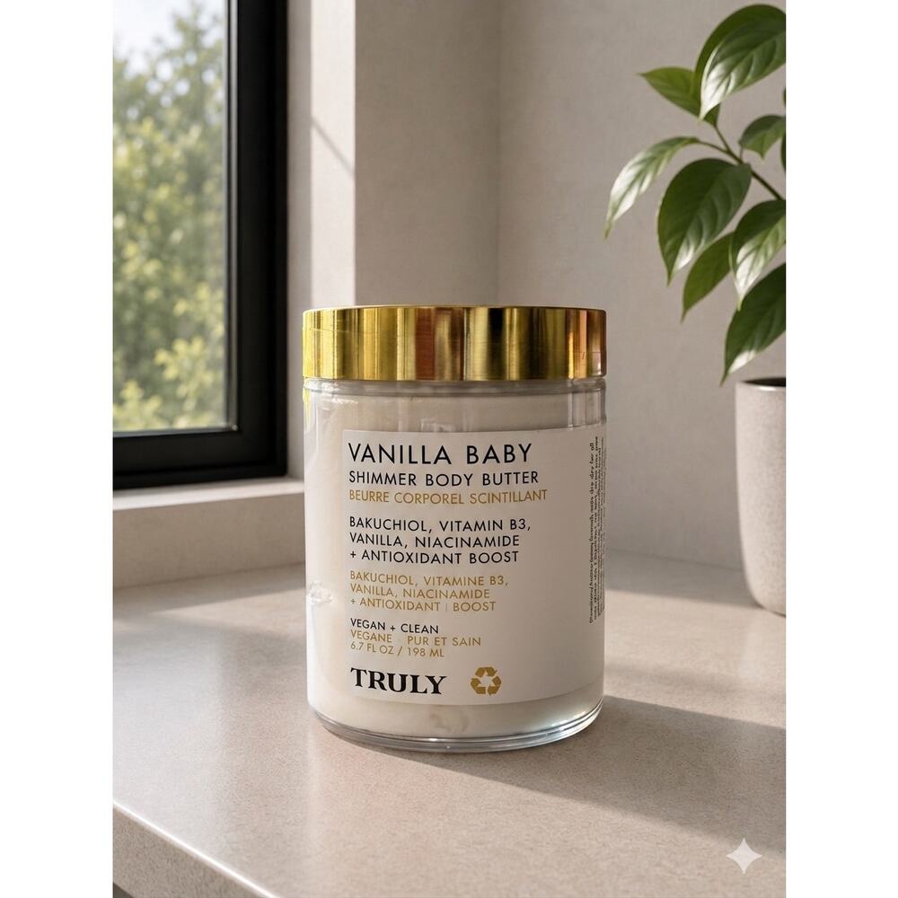 $36 New Truly Vanilla Baby Shimmer Body Butter Shimmering Cream Bakuchiol Vit B3